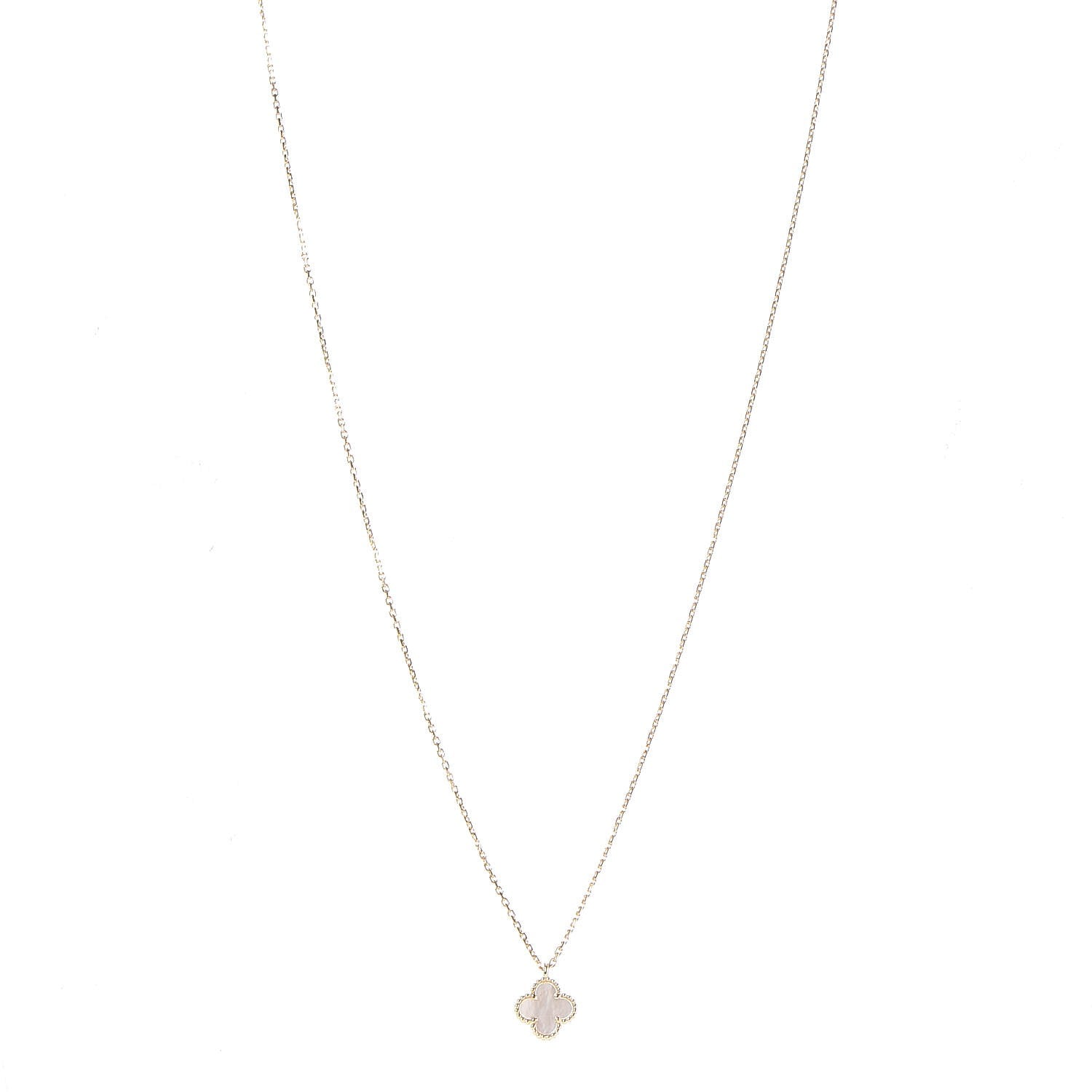 Van Cleef & Arpels 18K Yellow Gold Mother of Pearl Sweet Alhambra Pendant Necklace 1 of 9