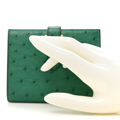 Hermes Ostrich Bearn Compact Wallet Vert Vertigo 2 of 9