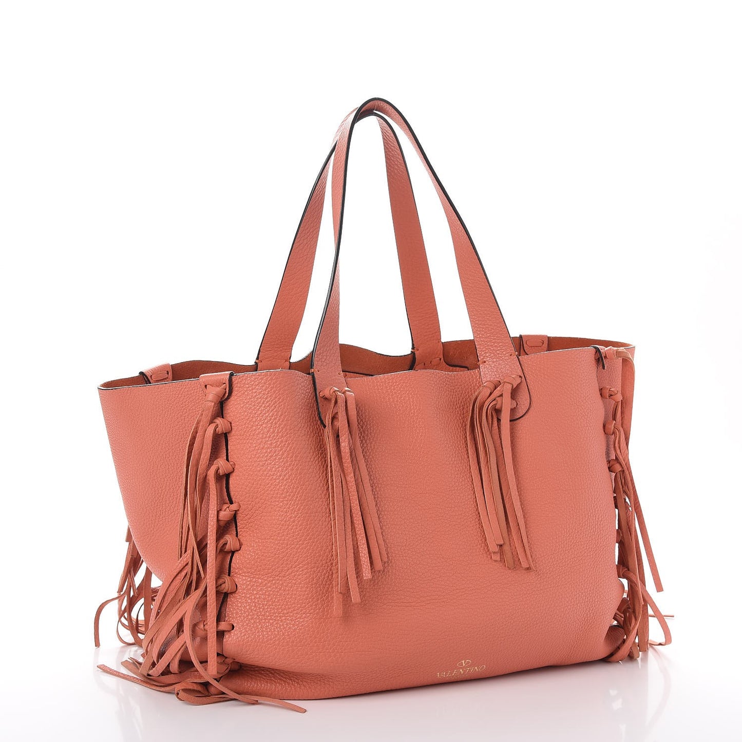 Grained Calfskin C-Rockee Fringe Tote Coral