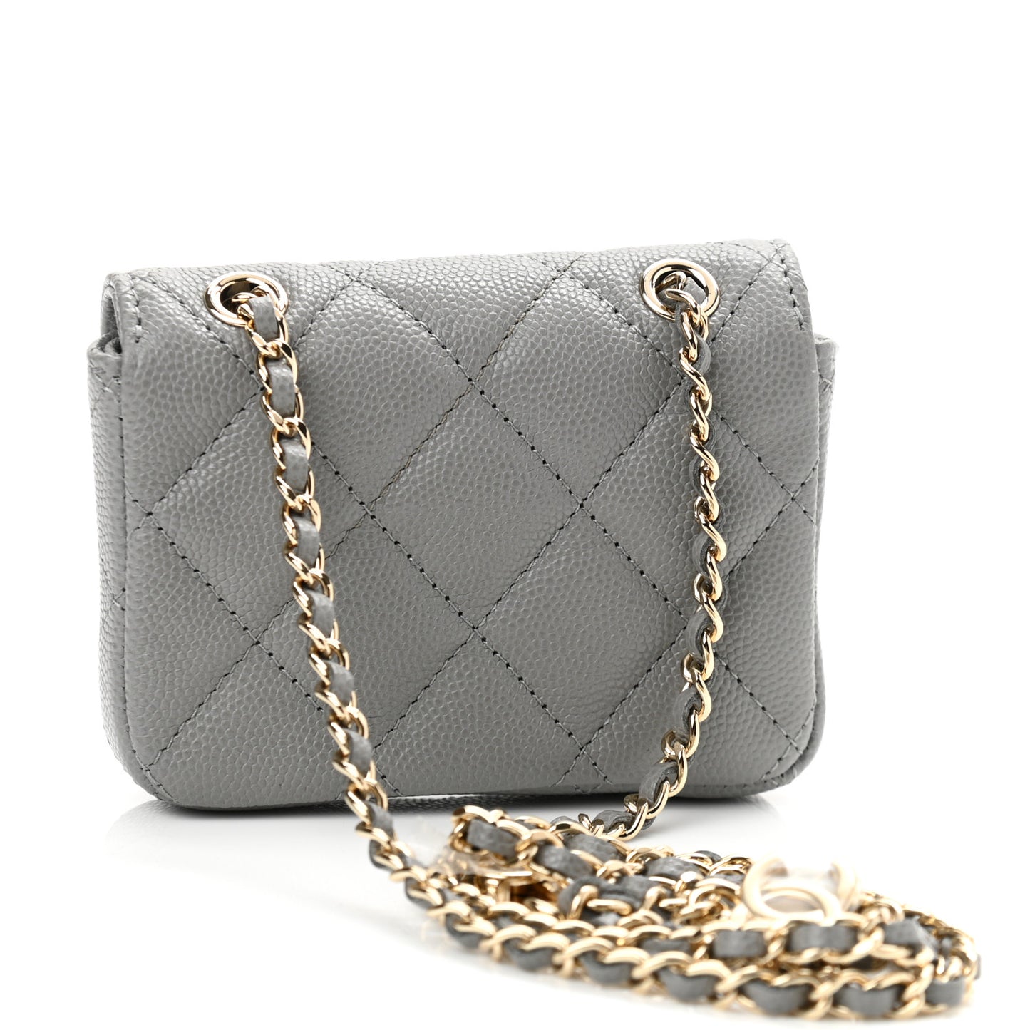Caviar Quilted Mini Chain Belt Bag Grey