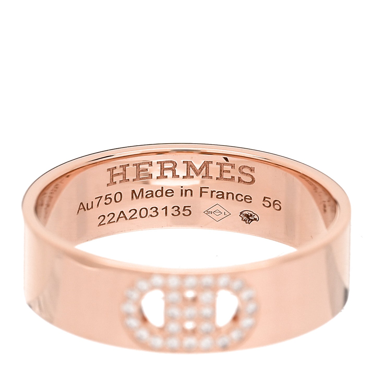18K Rose Gold Diamond PM H D'Ancre Ring 56 7.75
