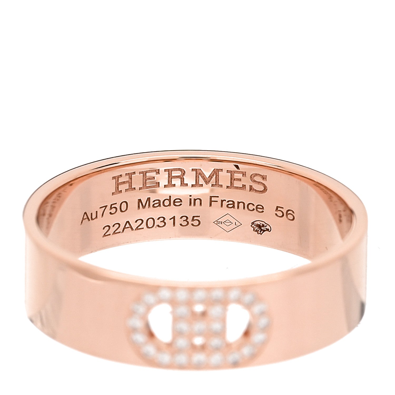 Hermes 18K Rose Gold Diamond PM H D'Ancre Ring 56 7.75 4 of 5
