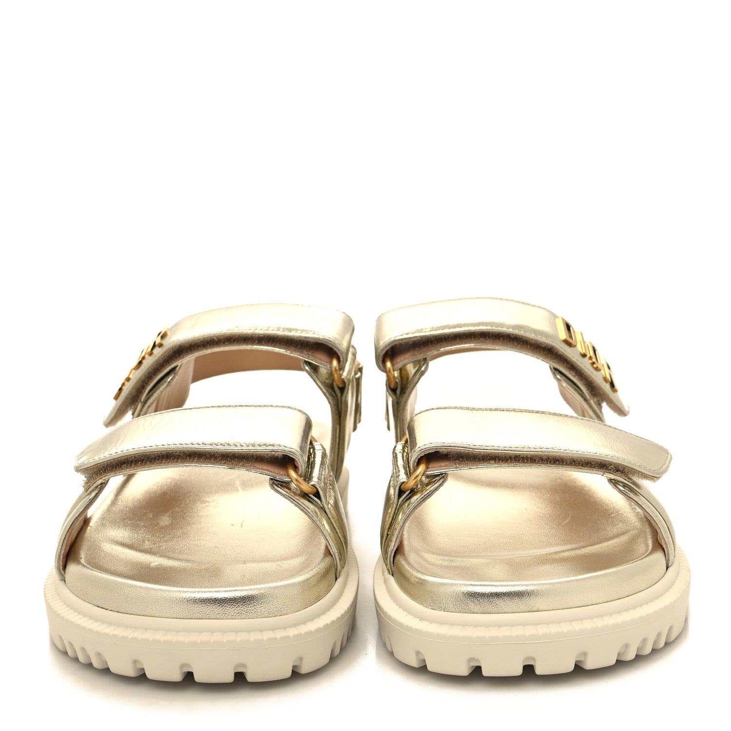 Christian Dior Laminated Crinkled Calfskin Dioract Sandals 36.5 Pale Gold 2 of 8