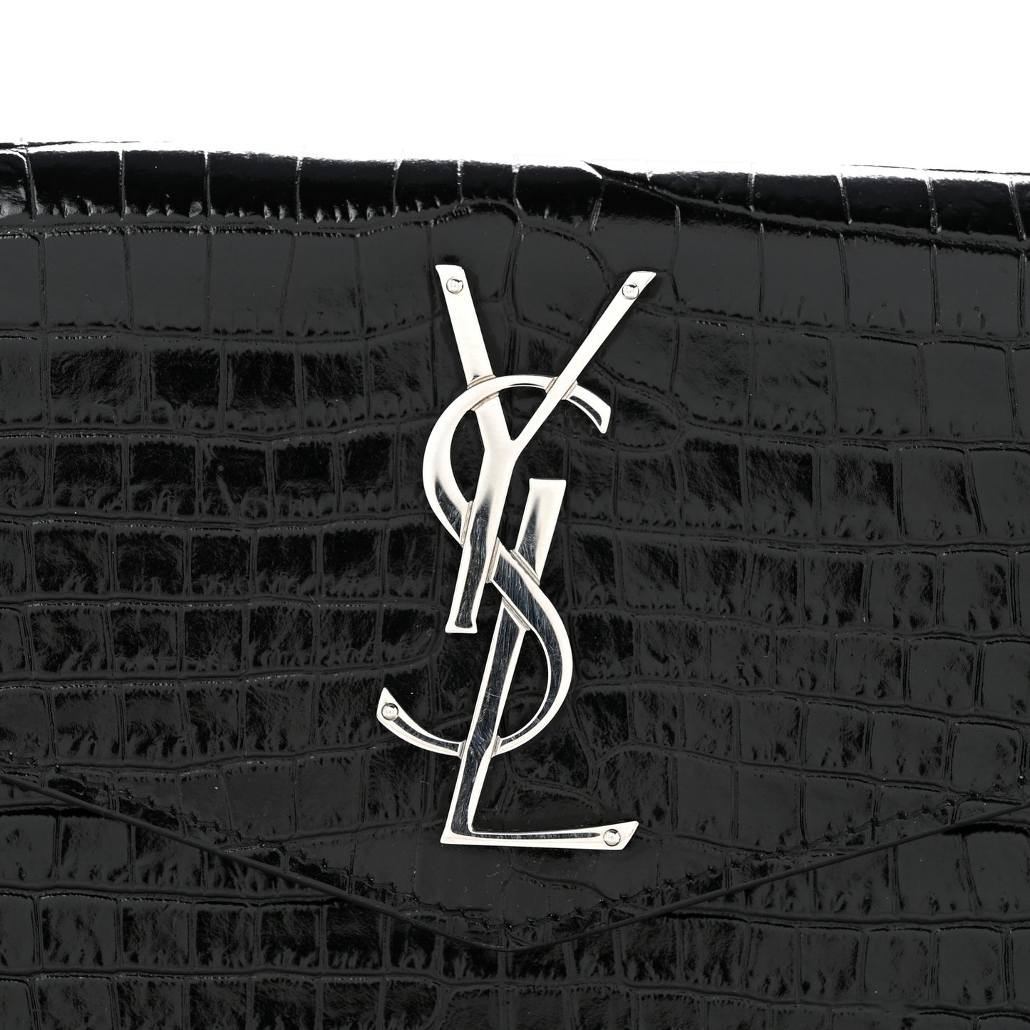 Calfskin Crocodile Embossed Uptown Monogram Clutch Black