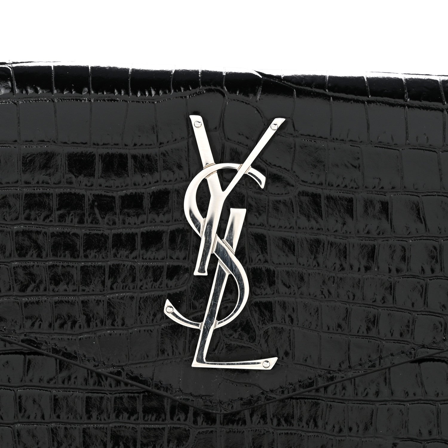 Saint Laurent Calfskin Crocodile Embossed Uptown Monogram Clutch Black 11 of 13