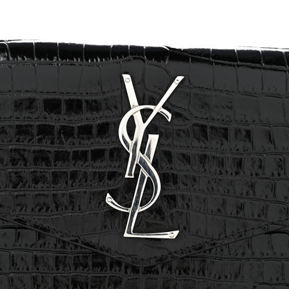 Saint Laurent Calfskin Crocodile Embossed Uptown Monogram Clutch Black 11 of 13