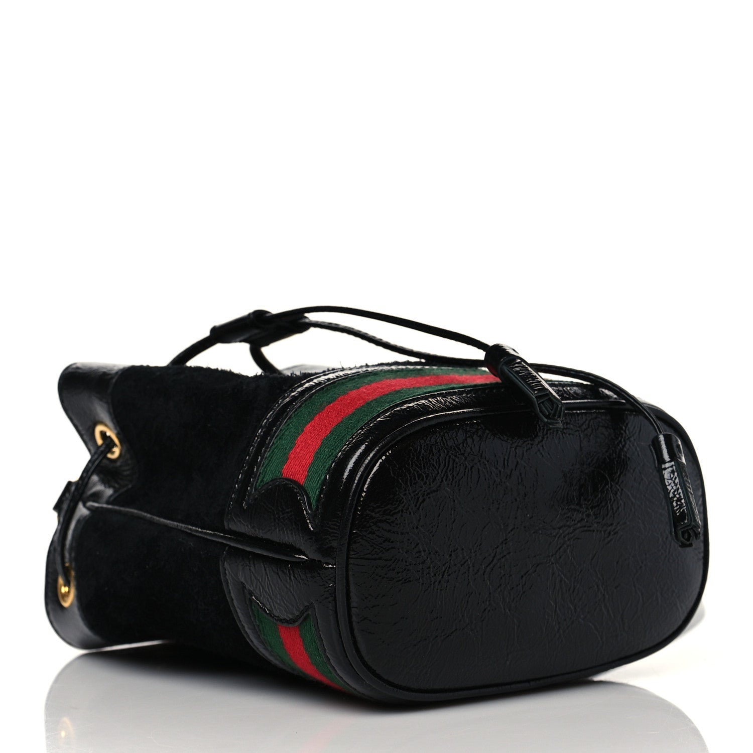 Gucci Suede Patent Web Mini Ophidia Bucket Bag Black 4 of 10