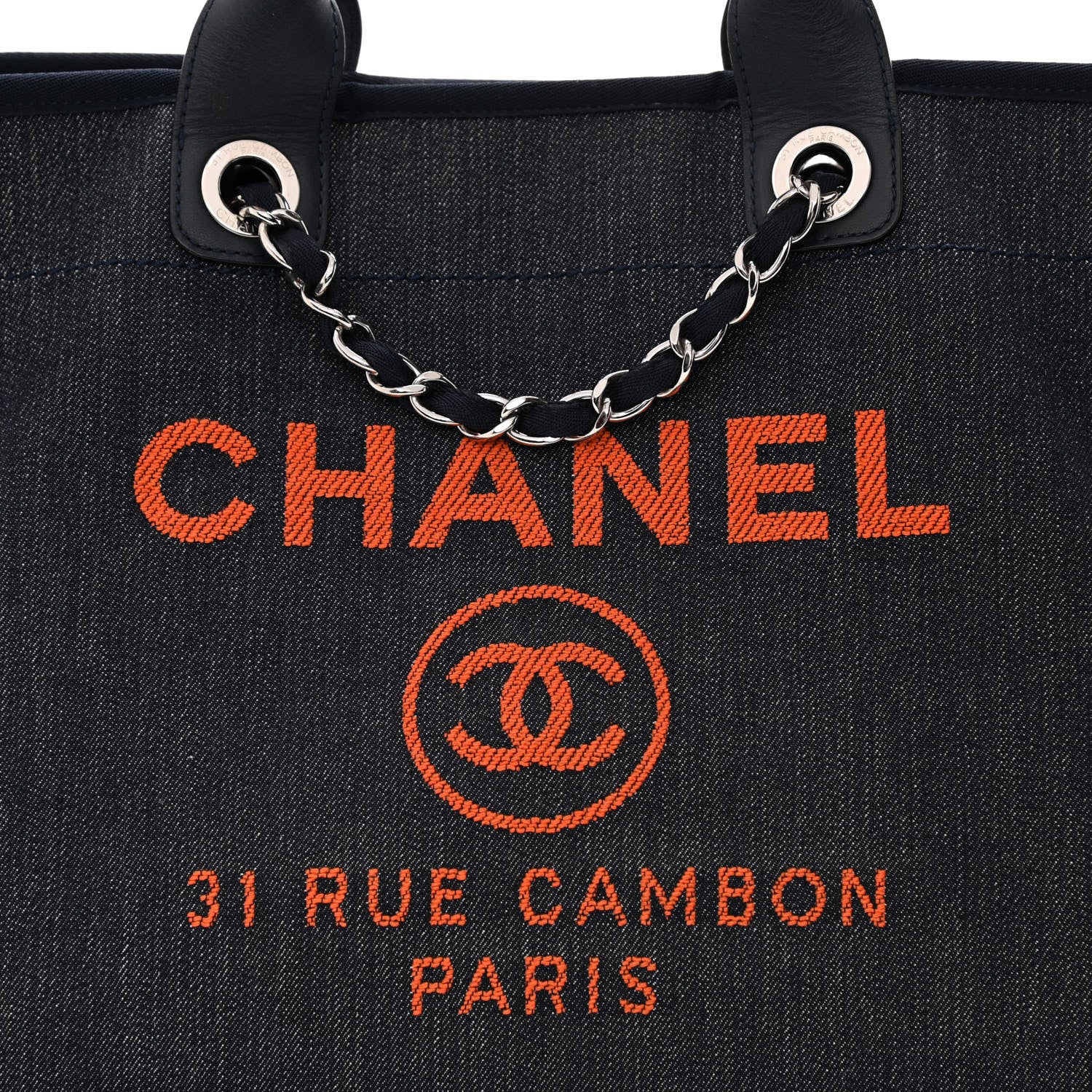 Chanel Canvas Large Deauville Tote Blue Orange 8 of 10