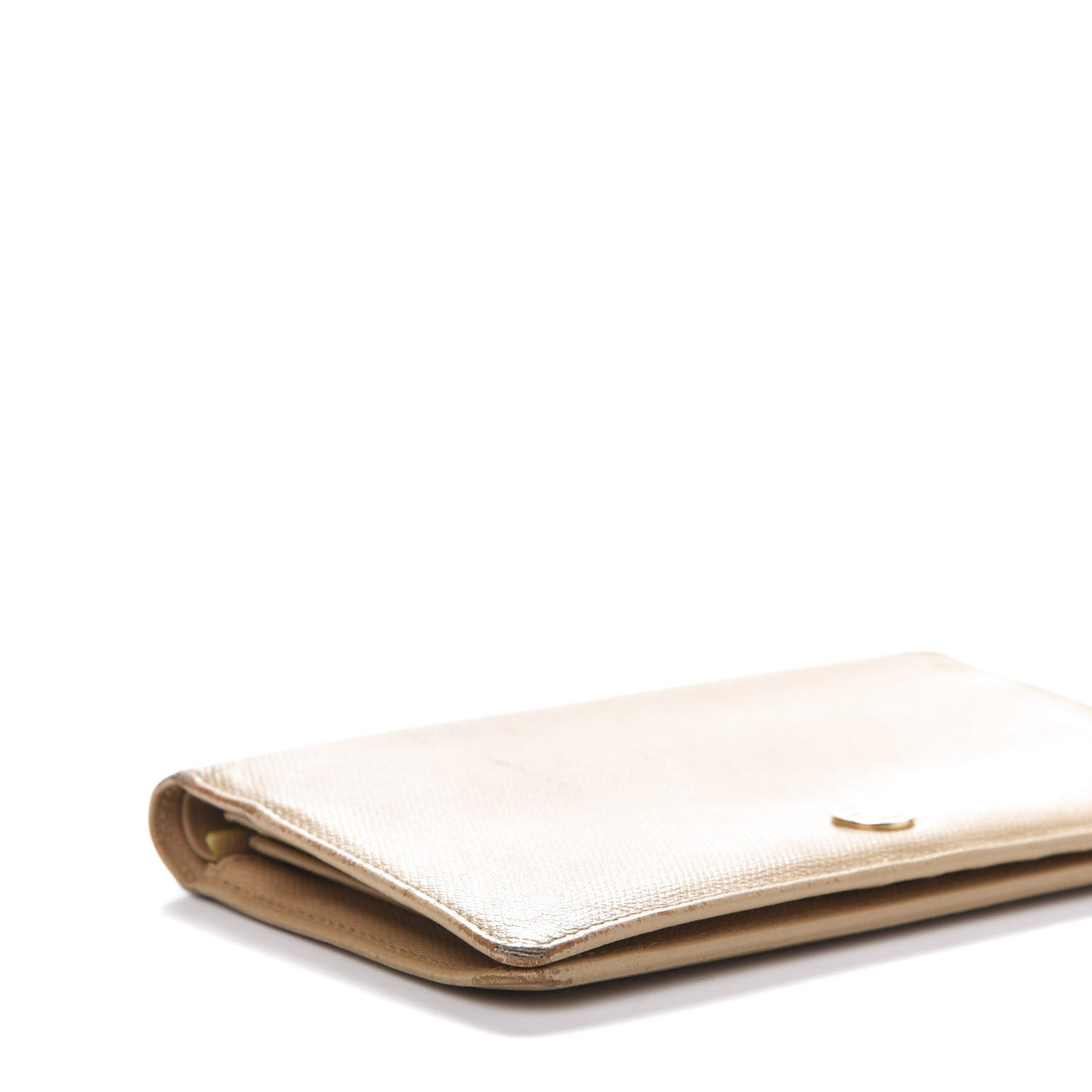Grained Calfskin CC Button Yen Wallet Beige
