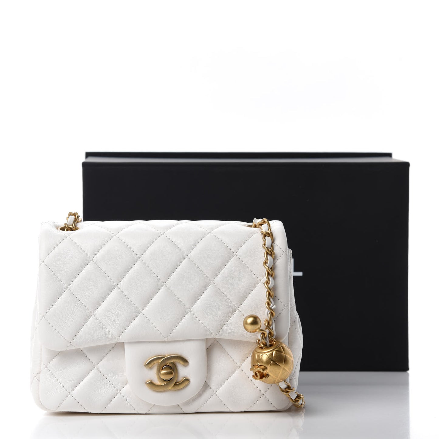 Lambskin Quilted Mini Pearl Crush Flap White