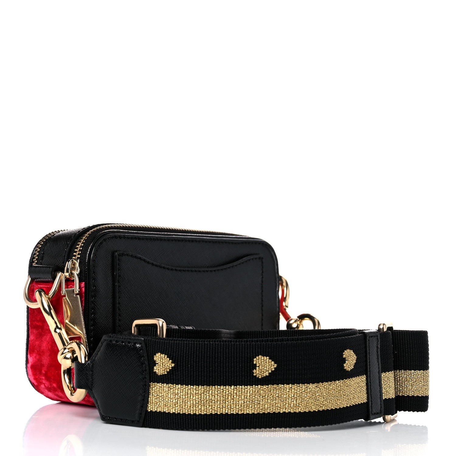 Marc Jacobs Calfskin Velvet Sequin Camouflage Snapshot Camera Bag Red Black 3 of 10