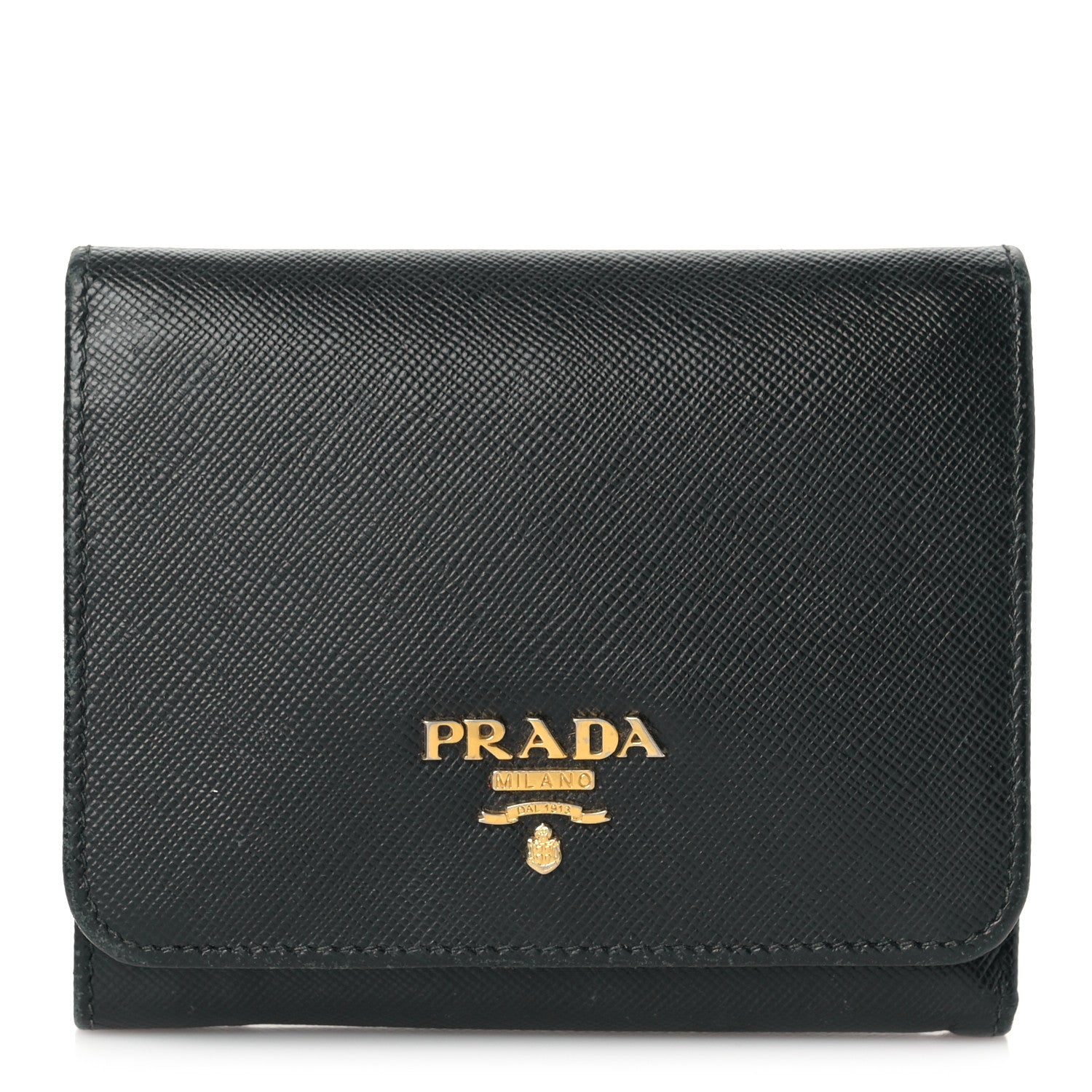 Prada Saffiano Metal Tri-Fold Wallet Black 1 of 8