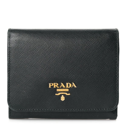 Prada Saffiano Metal Tri-Fold Wallet Black 1 of 8