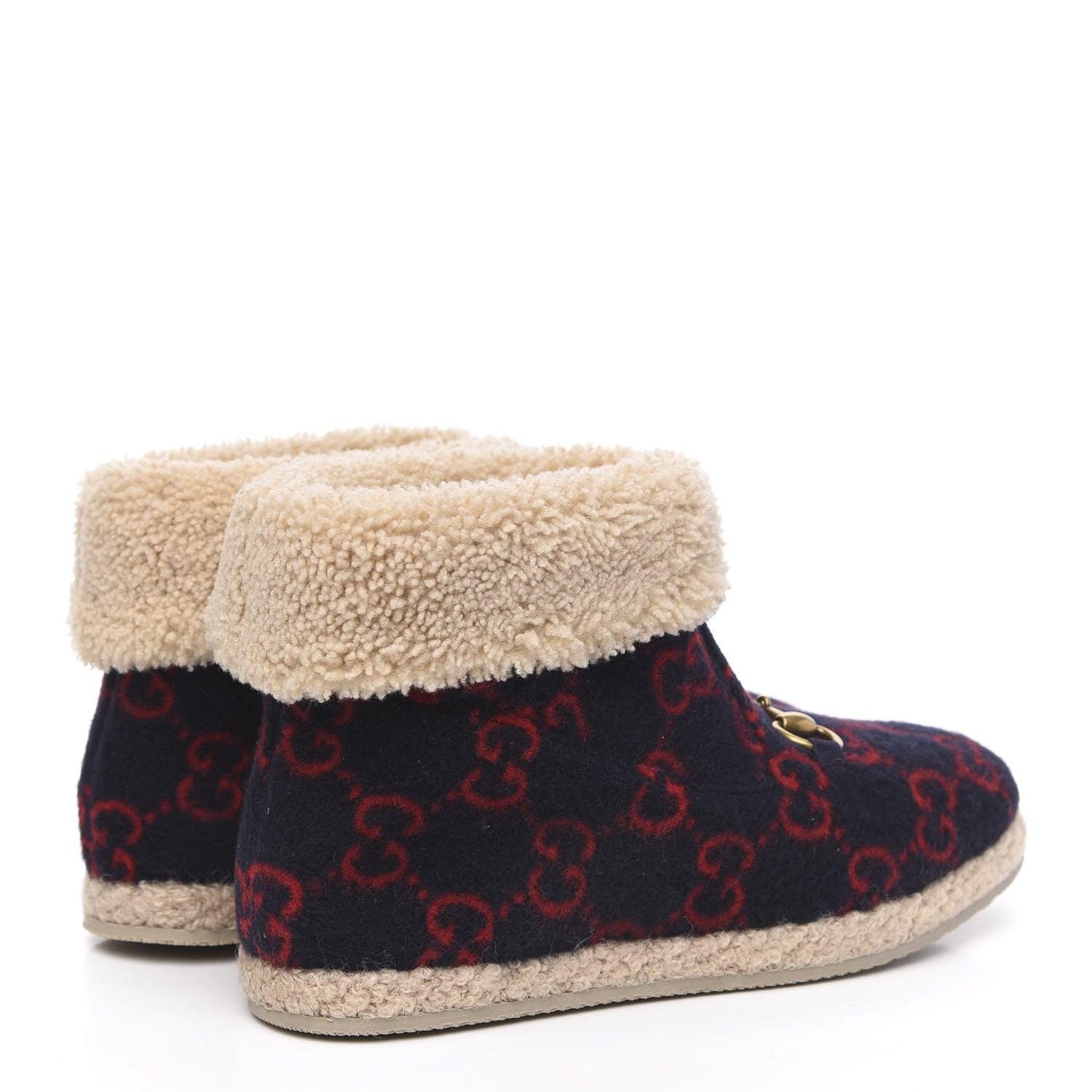 Gucci Covered Wool GG Monogram Womens Fria Horsebit Ankle Boots 39.5 Blue Red Butterscotch 4 of 8