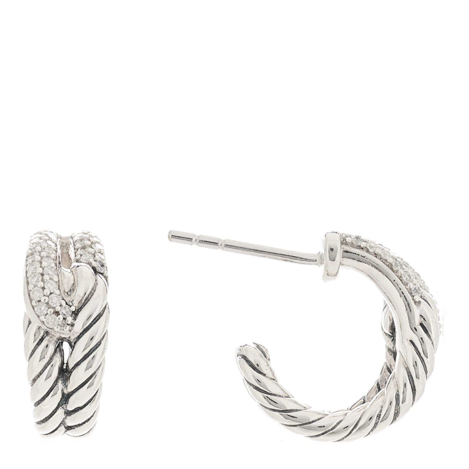 David Yurman DAVID YURMAN Sterling Silver Diamond Labyrinth Hoop Earrings 1 of 4