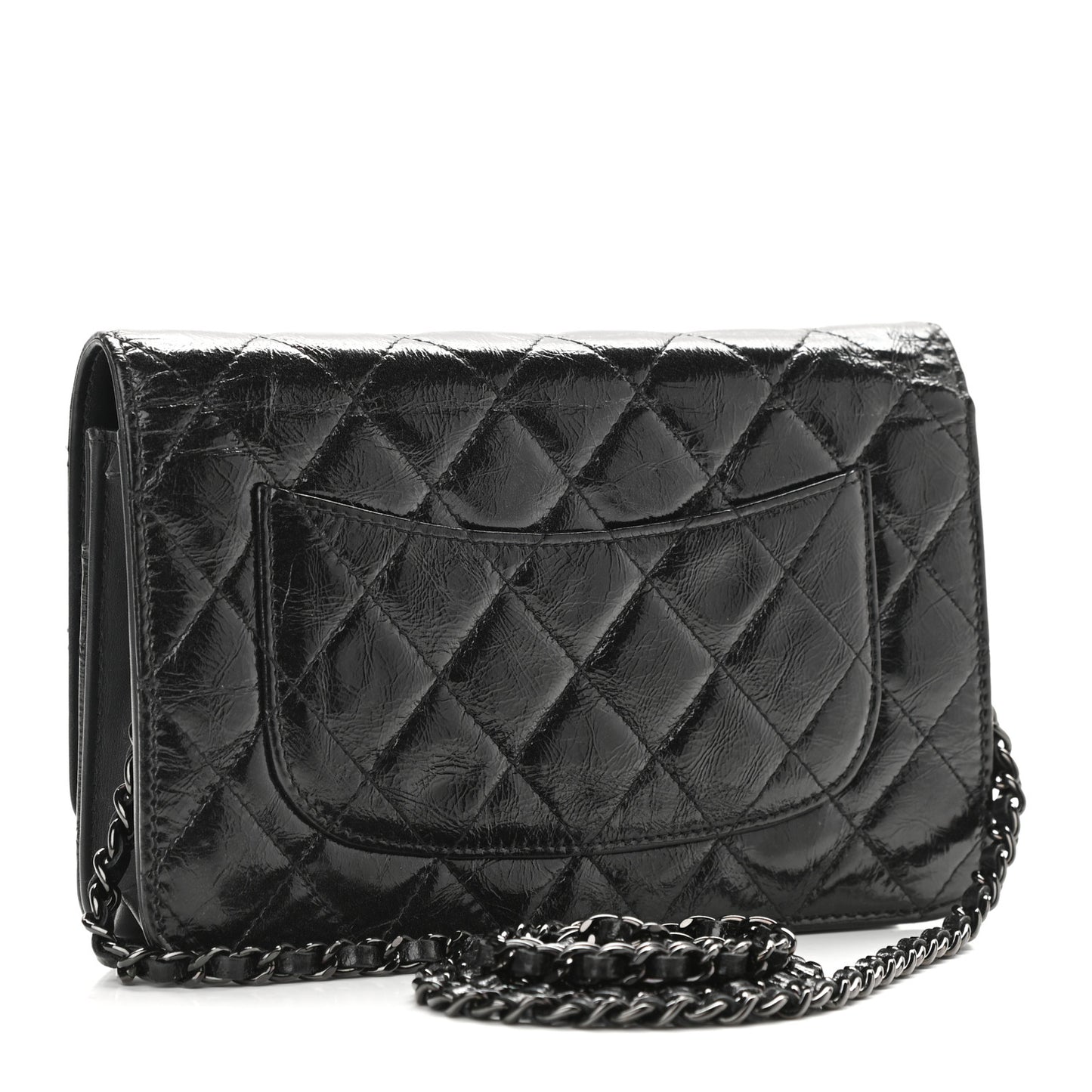 Glazed Aged Calfskin Reissue Wallet On Chain WOC Black