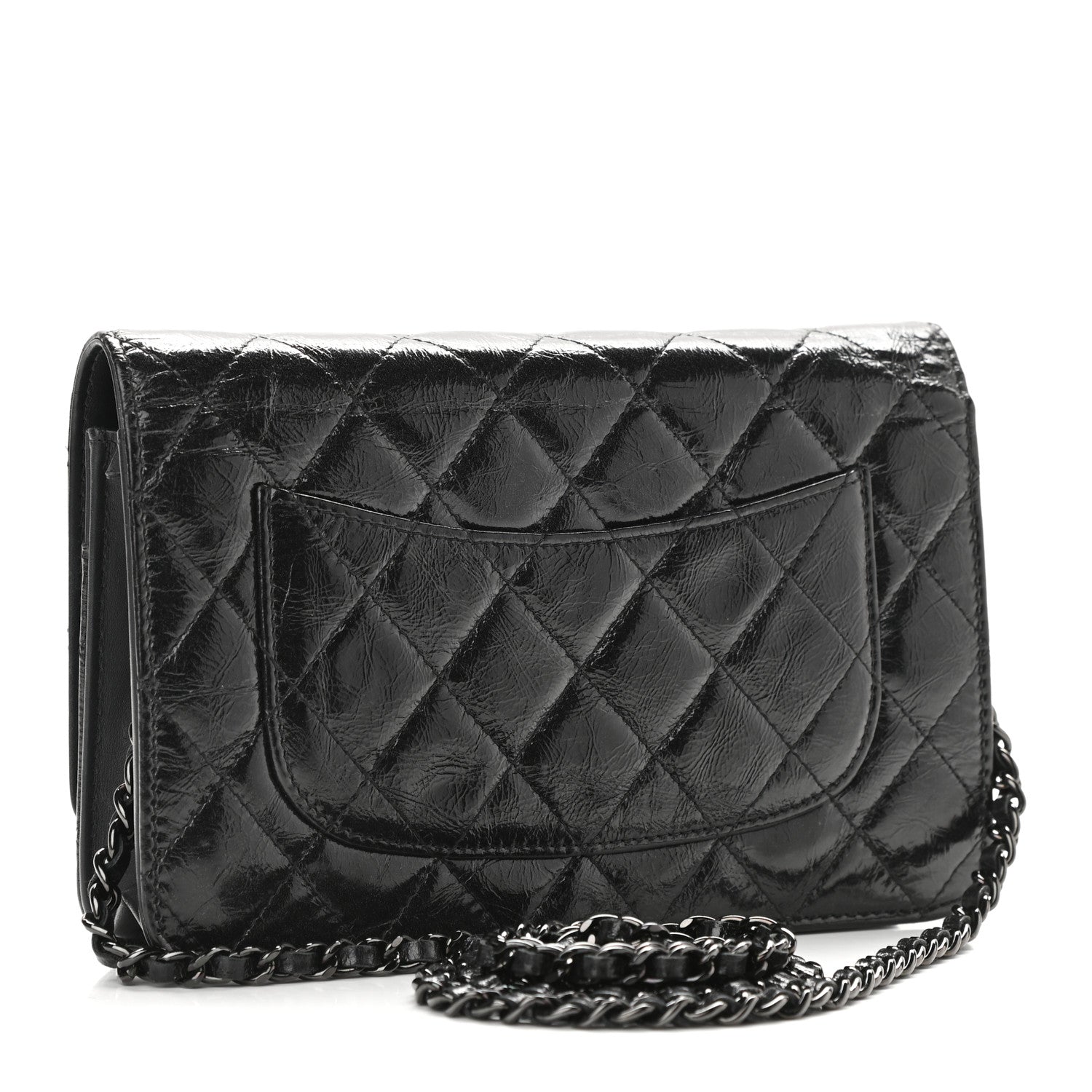 Chanel Glazed Aged Calfskin Reissue Wallet On Chain WOC Black 4 of 12