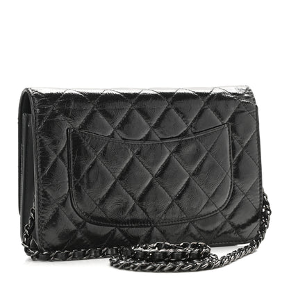 Chanel Glazed Aged Calfskin Reissue Wallet On Chain WOC Black 4 of 12