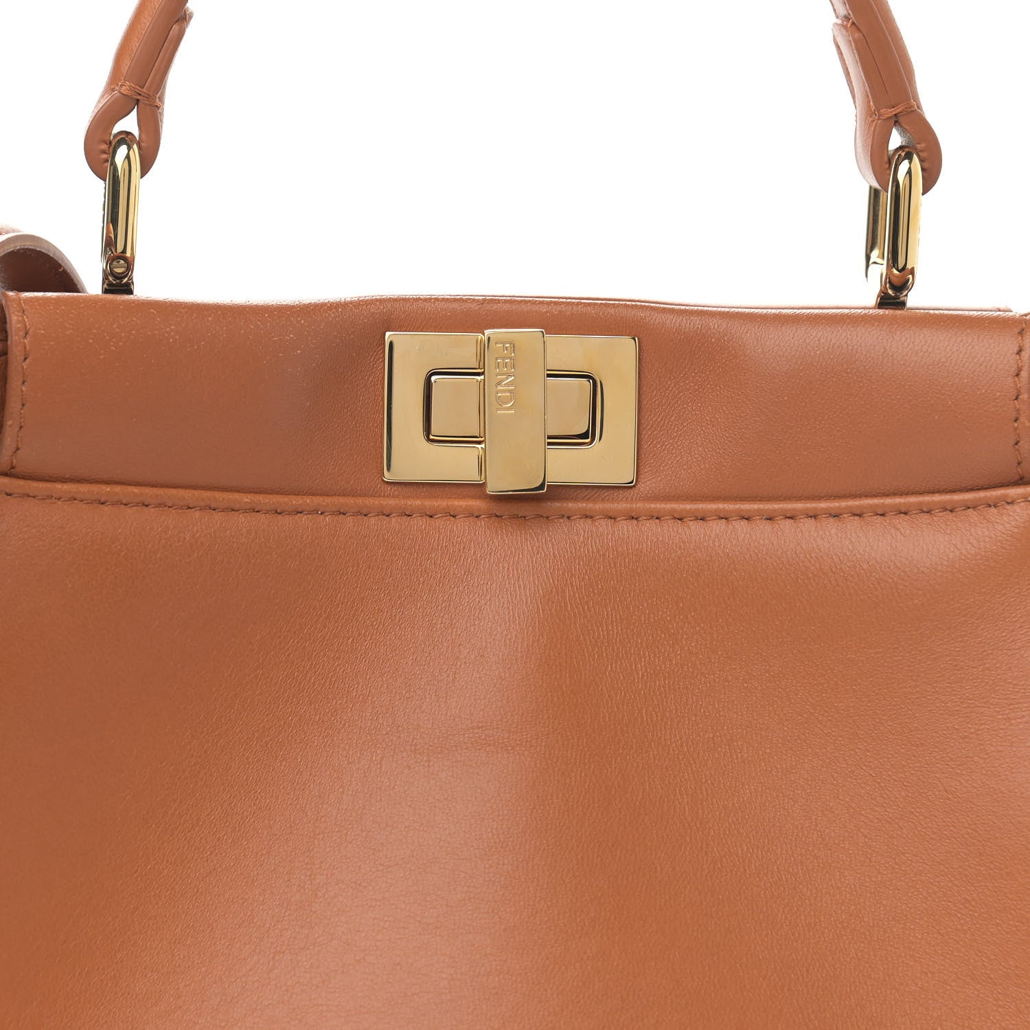 Fendi Nappa Vitello Century Gingham Embossed Mini Peekaboo Iconic Satchel Brandy White Black 12 of 12