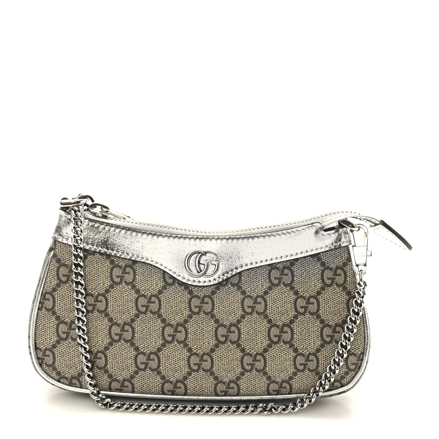 Gucci GG Supreme Monogram Lame Textured Dollar Calfskin Mini Ophidia Chain Bag Beige Ebony Silver 1 of 10