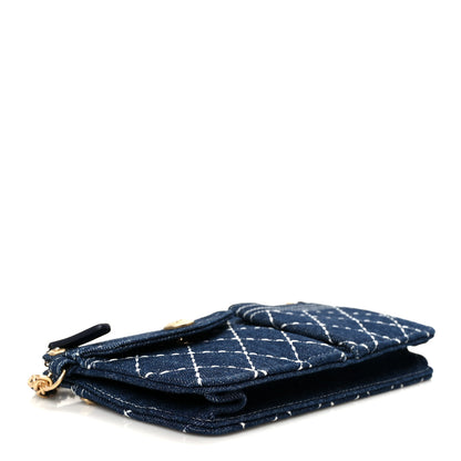 Chanel Denim Quilted Zipped Wristlet Clutch Blue 4 of 10
