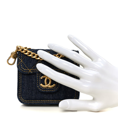 Chanel Denim Quilted Double You Flap Bag Charm Blue 2 of 8