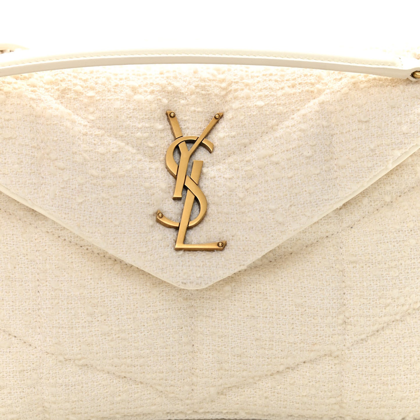 Boucle Tweed Quilted Small Loulou Puffer Monogram Chain Satchel Crema Soft
