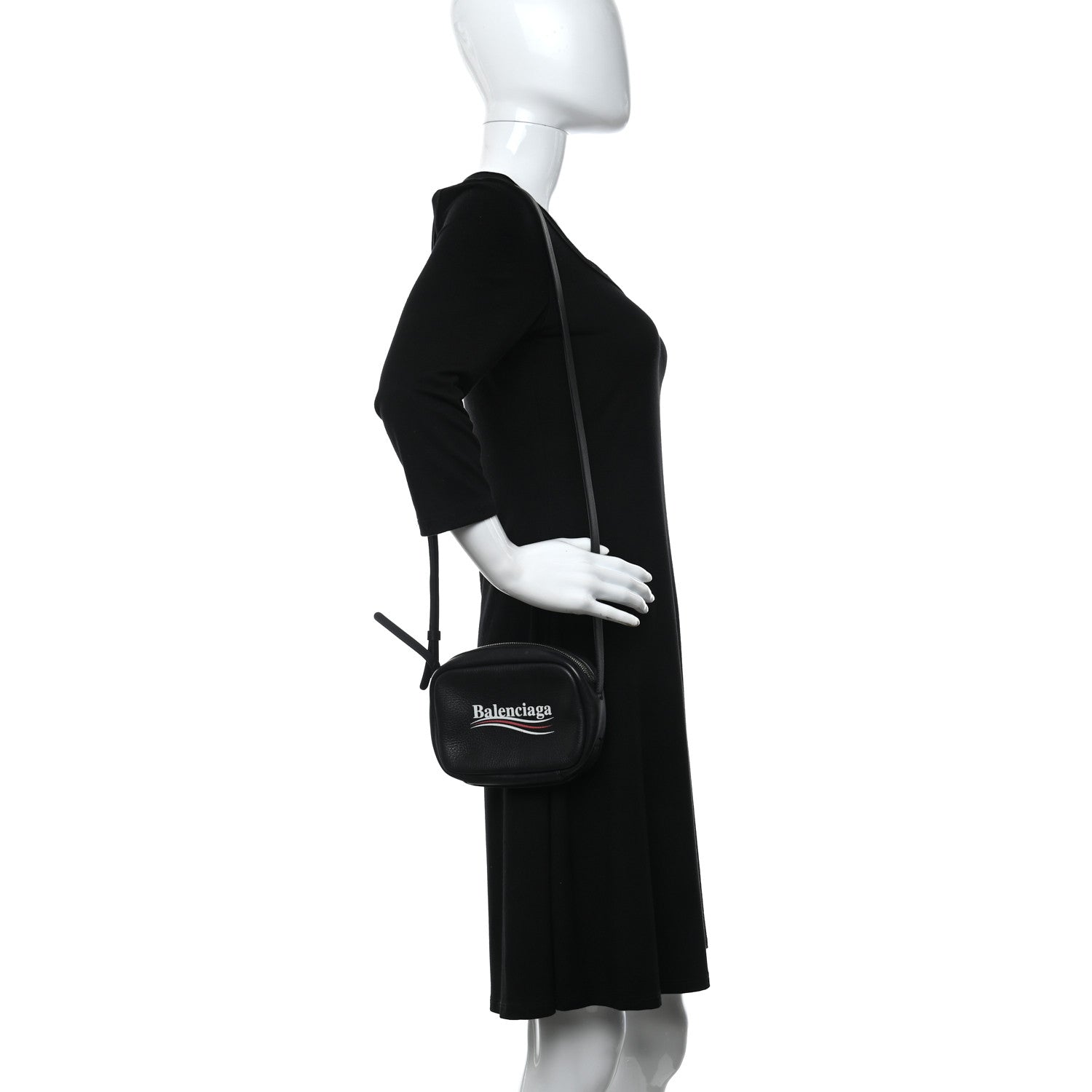 Balenciaga Calfskin Political Campaign Logo XS Camera Bag Black 2 of 8