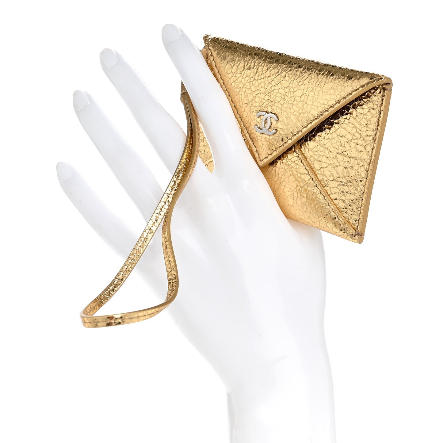 Metallic Lambskin Card Holder Bag Charm Gold