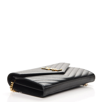 Saint Laurent Grain De Poudre Matelasse Chevron Monogram Chain Wallet Black 4 of 8