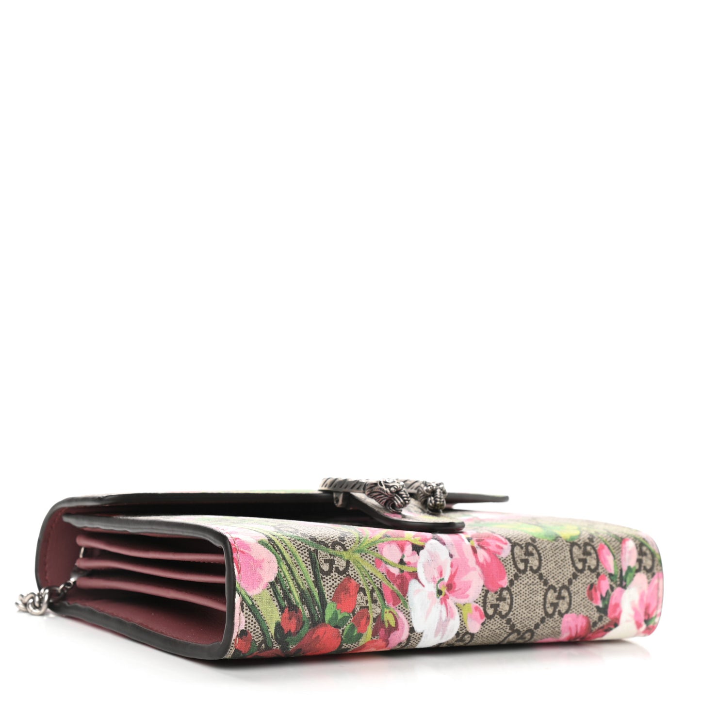 GG Supreme Monogram Blooms Mini Dionysus Chain Wallet Beige Multicolor Dry Rose