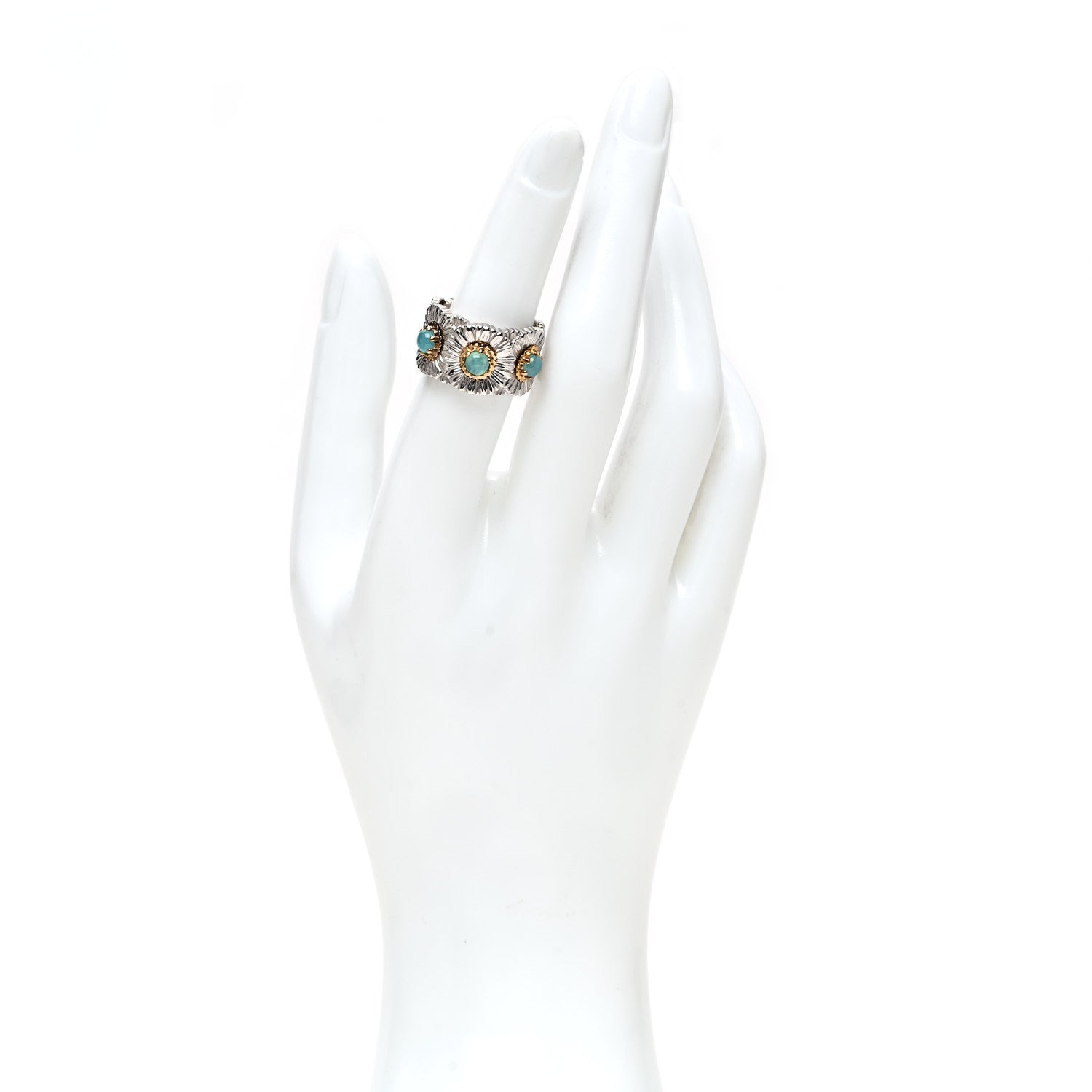 Buccellati Sterling Silver Gold Vermeil Blue Agate Blossoms Daisy Color Eternelle Ring 53 6.25 2 of 7