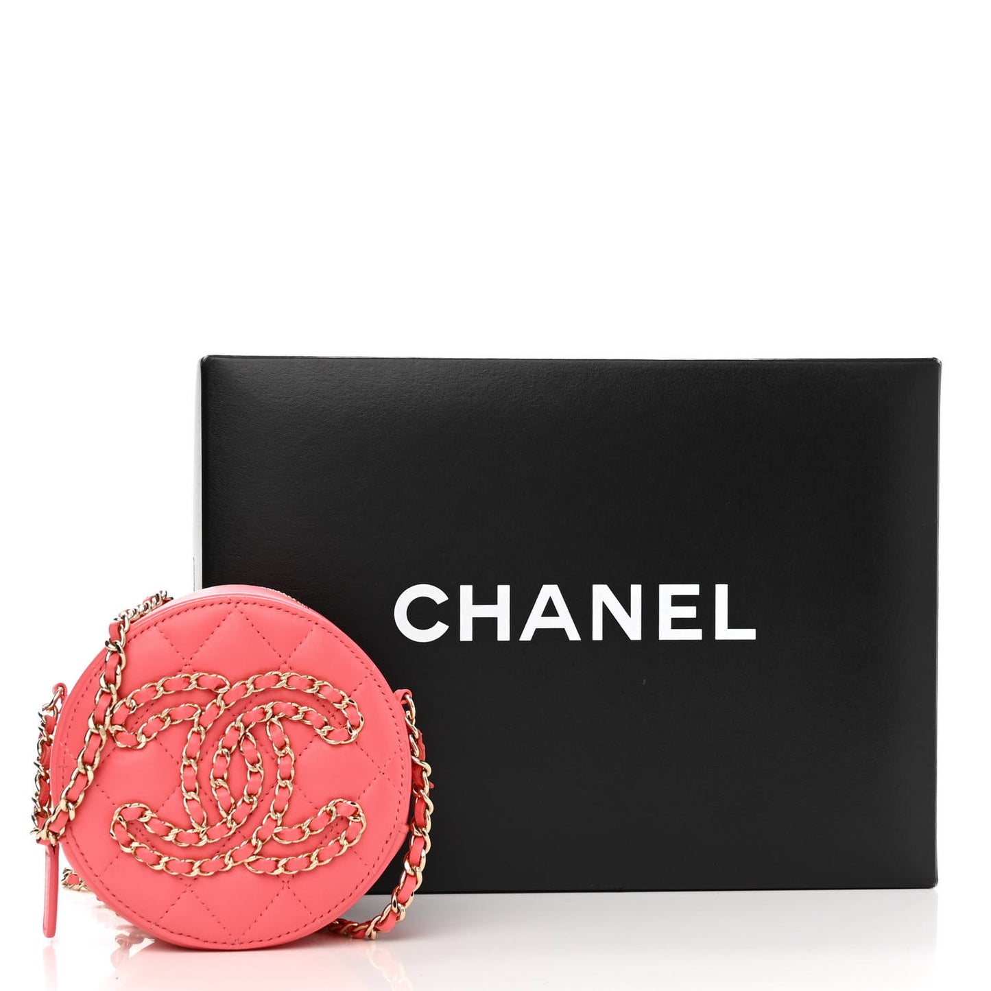 Lambskin Quilted Large CC Round Clutch With Chain Pink