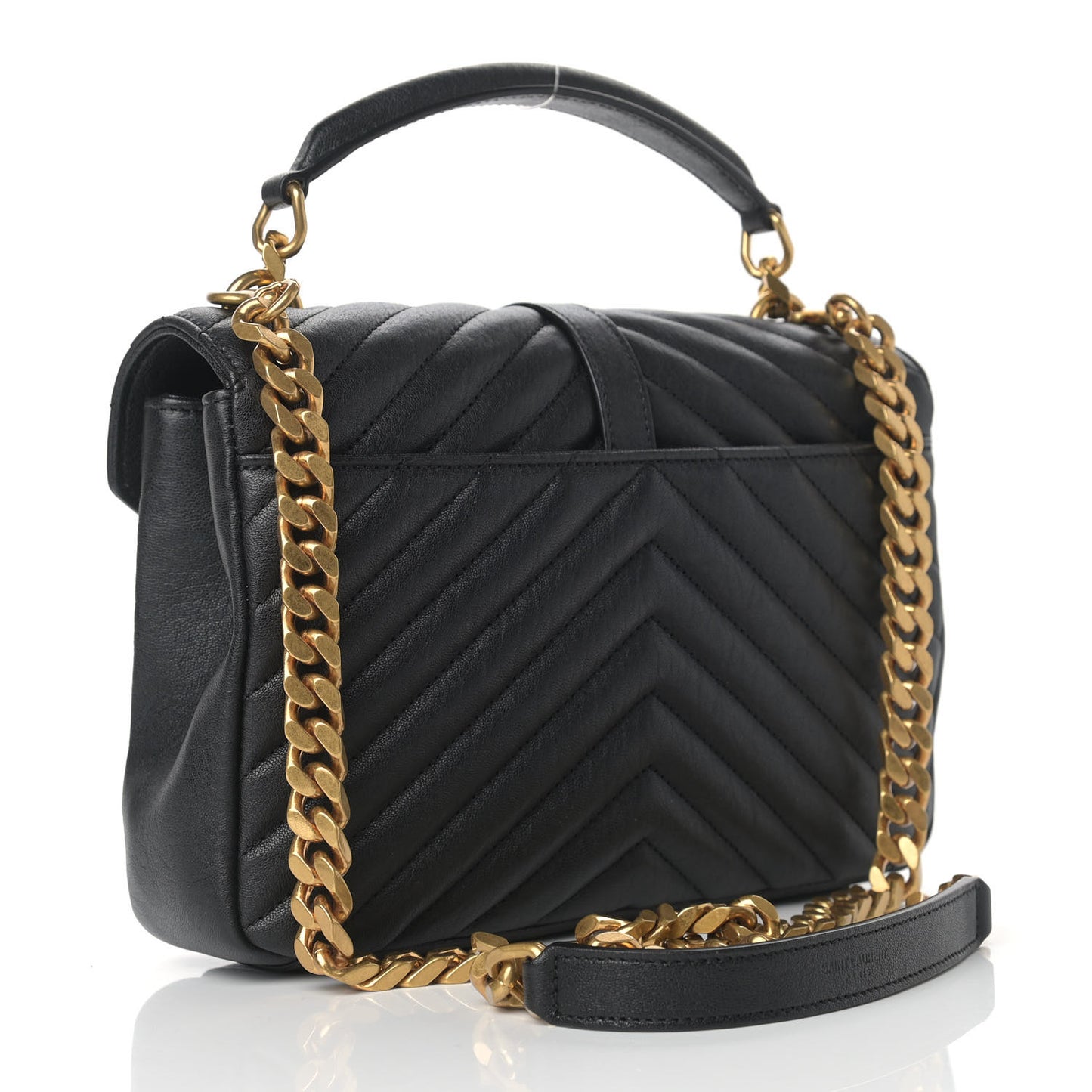 Sheepskin Matelasse Chevron Monogram Medium College Bag Black