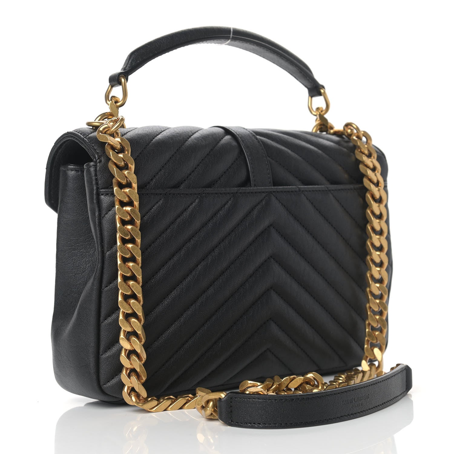 Saint Laurent Sheepskin Matelasse Chevron Monogram Medium College Bag Black 2 of 11