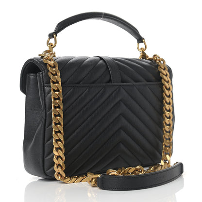 Saint Laurent Sheepskin Matelasse Chevron Monogram Medium College Bag Black 2 of 11