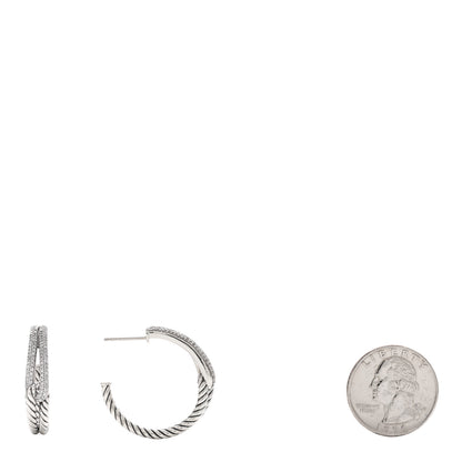 David Yurman Sterling Silver Diamond Single Loop Labyrinth Hoop Earrings 2 of 4