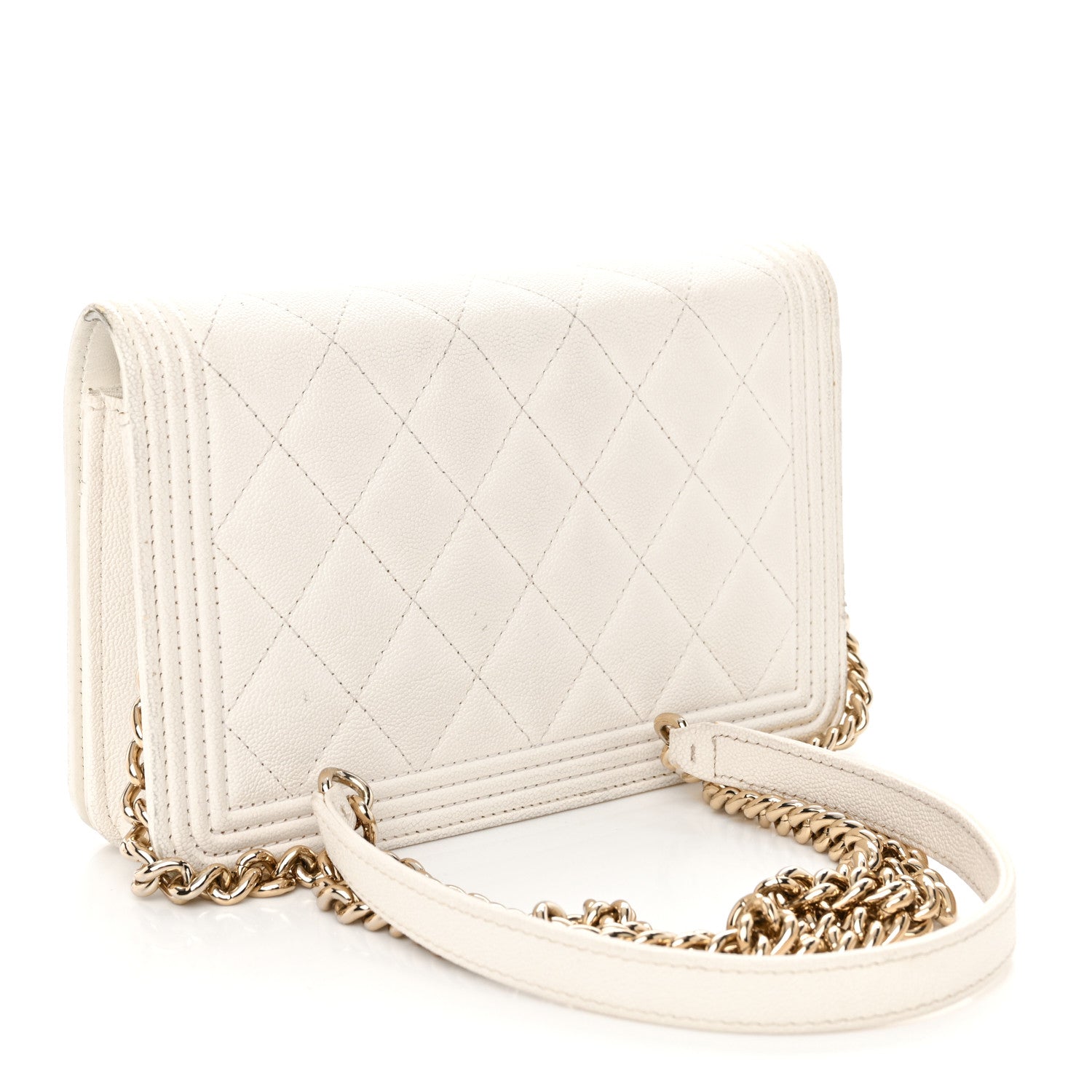 Chanel Caviar Quilted Boy Wallet On Chain WOC White 3 of 14