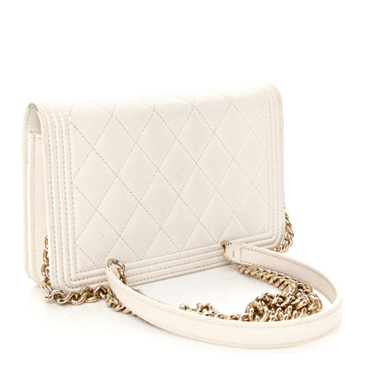 Chanel Caviar Quilted Boy Wallet On Chain WOC White 3 of 14