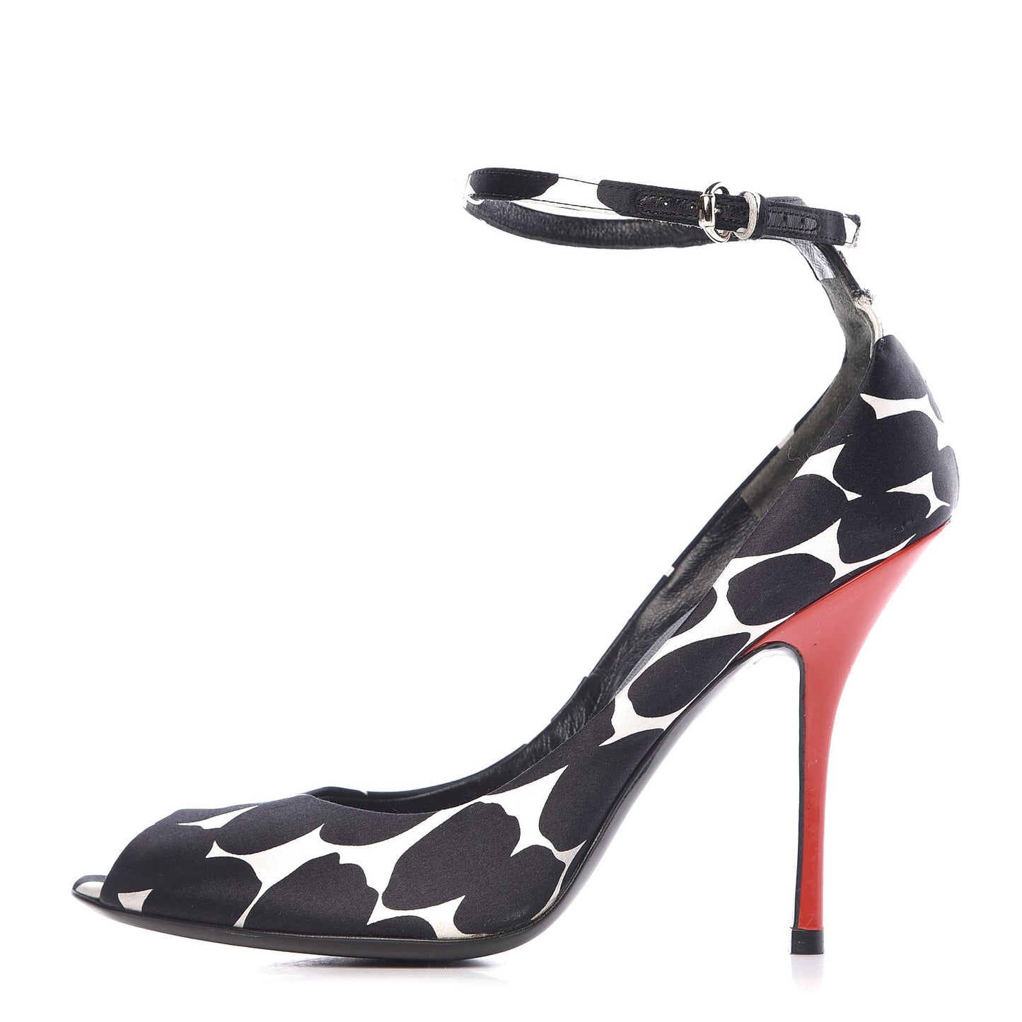 Satin Animal Print Peep Toe Pumps 7.5 Black