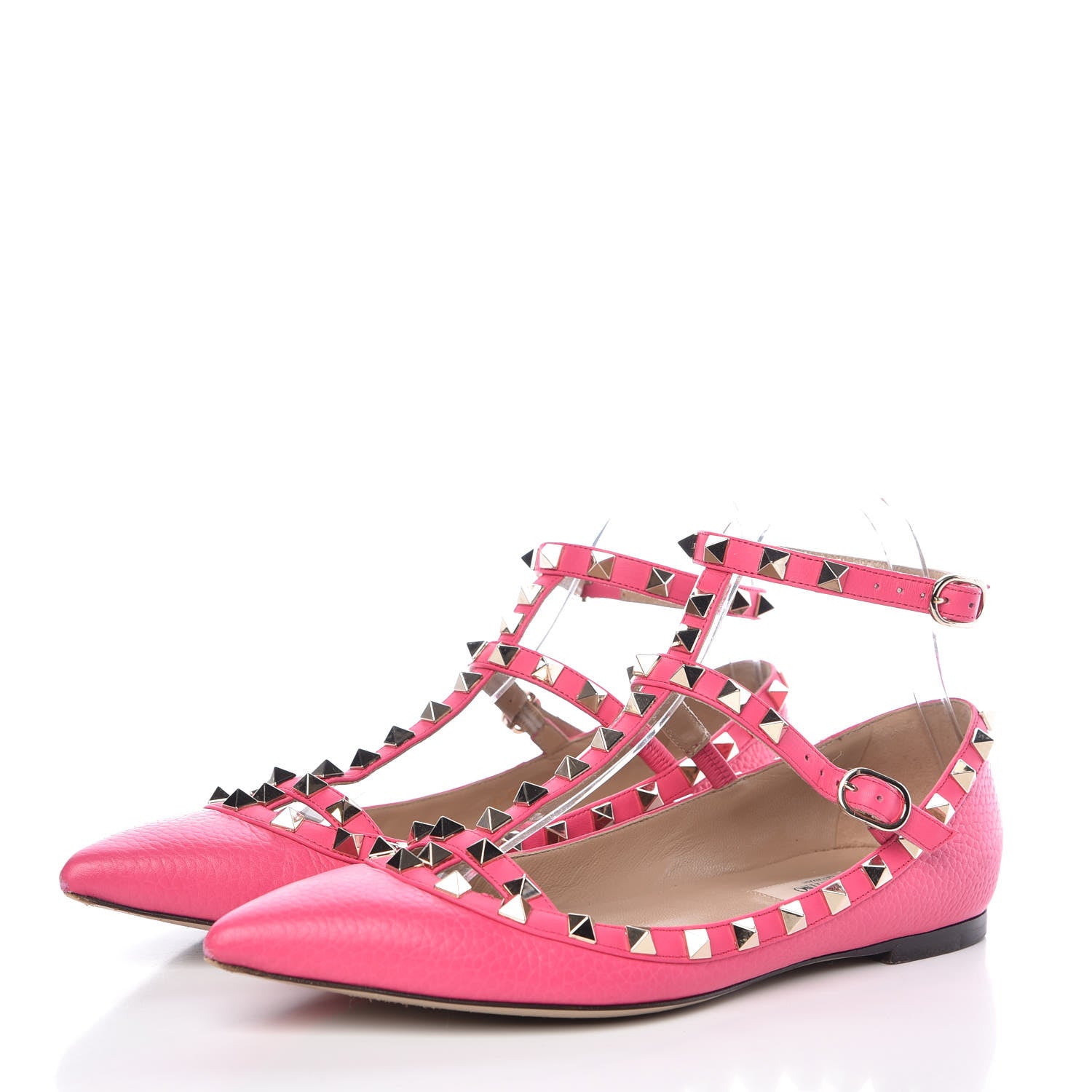 Valentino Garavani Pebbled Calfskin Rockstud Cage Ballerina Flats 37.5 Peony 3 of 11