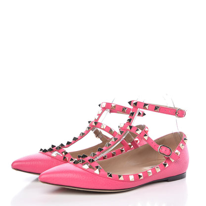 Valentino Garavani Pebbled Calfskin Rockstud Cage Ballerina Flats 37.5 Peony 3 of 11