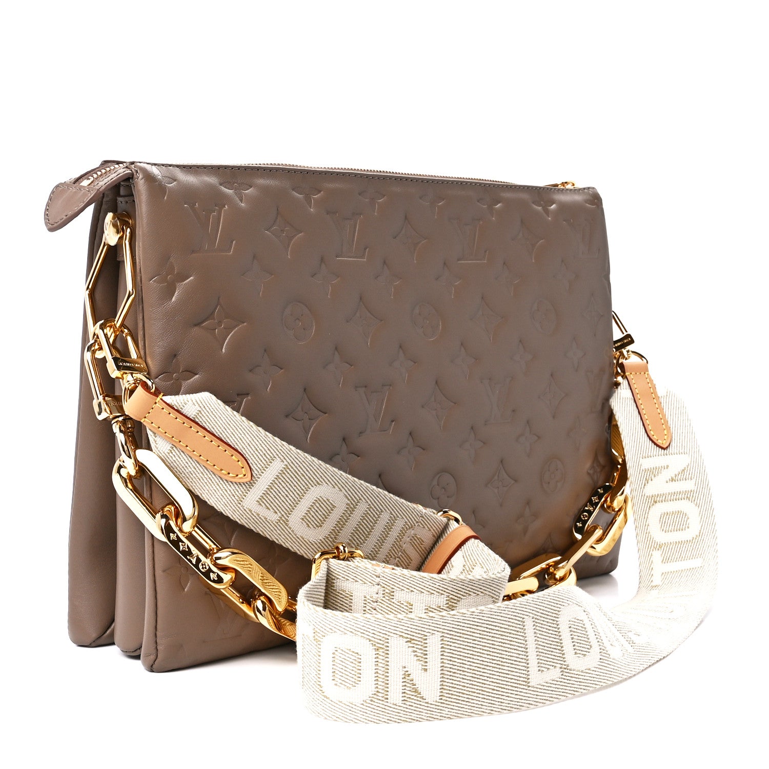 Louis Vuitton Lambskin Embossed Monogram Coussin MM Taupe 3 of 11