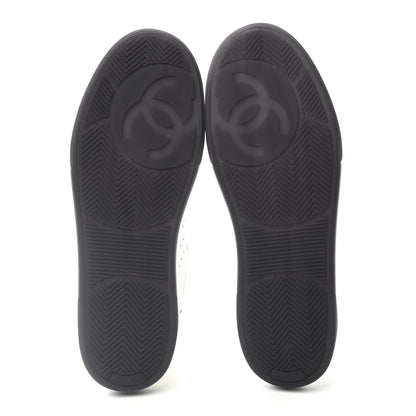 Chanel Grained Calfskin Fabric Womens Logo Sneakers 41 White Black 5 of 8