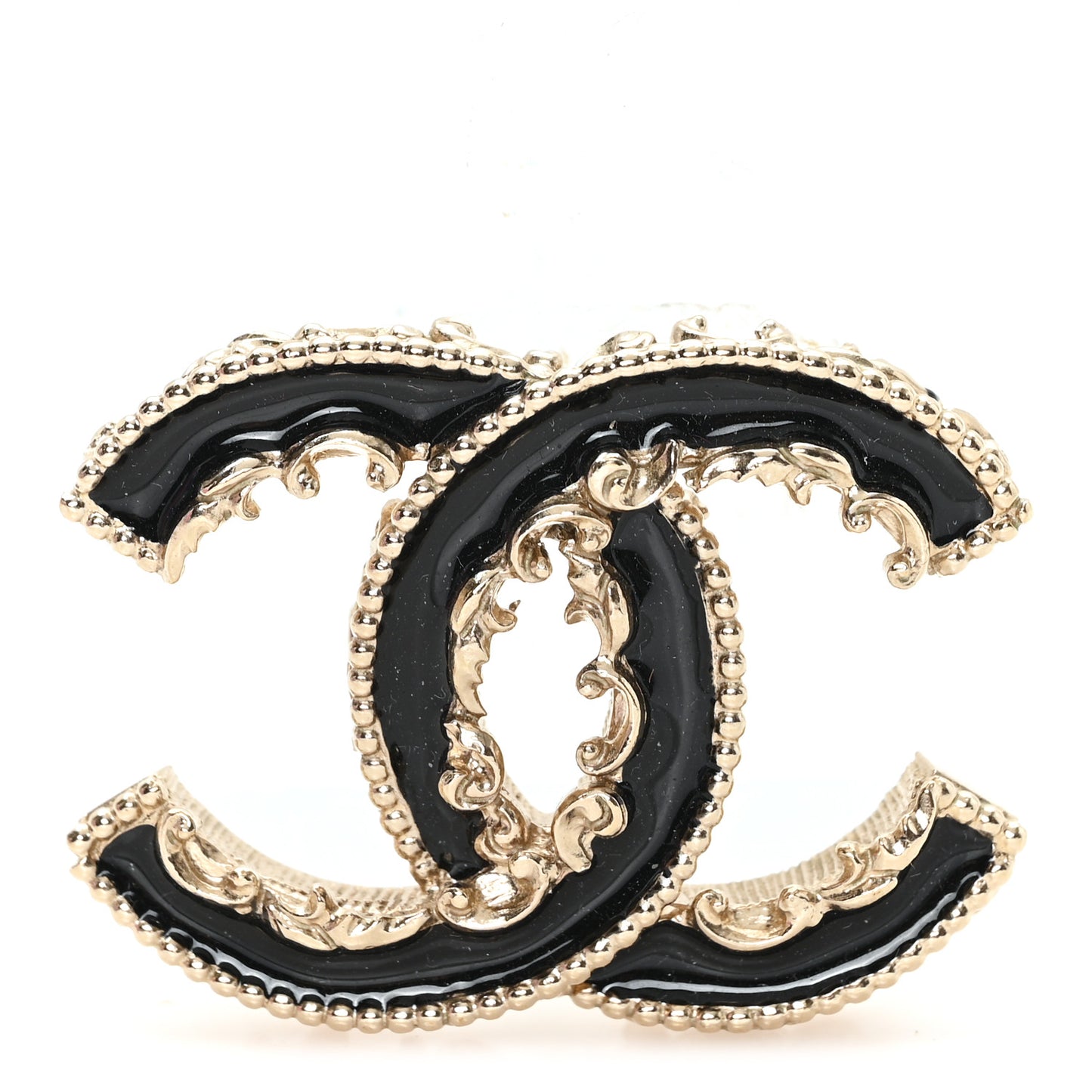 Enamel CC Baroque Brooch Black Gold