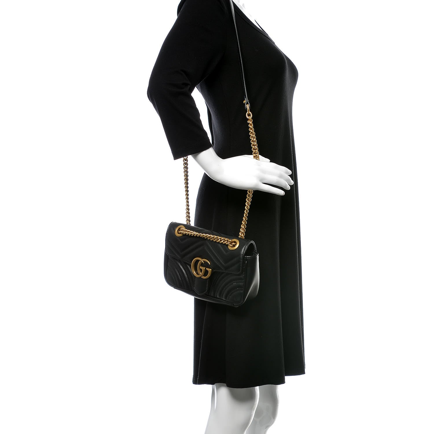 Gucci Calfskin Matelasse Mini GG Marmont Shoulder Bag Black 2 of 10
