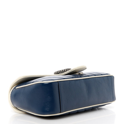 Gucci Vintage Effect Calfskin Matelasse Diagonal Small Torchon GG Marmont Shoulder Bag Blue Agata Mystic White 4 of 11
