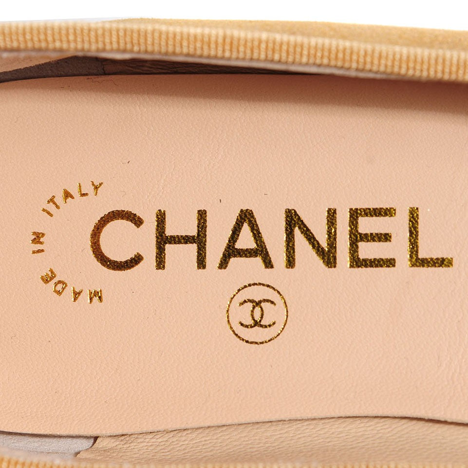 Chanel Metallic Calfskin Cap Toe Ballerina Flats 38.5 Gold Black 7 of 7