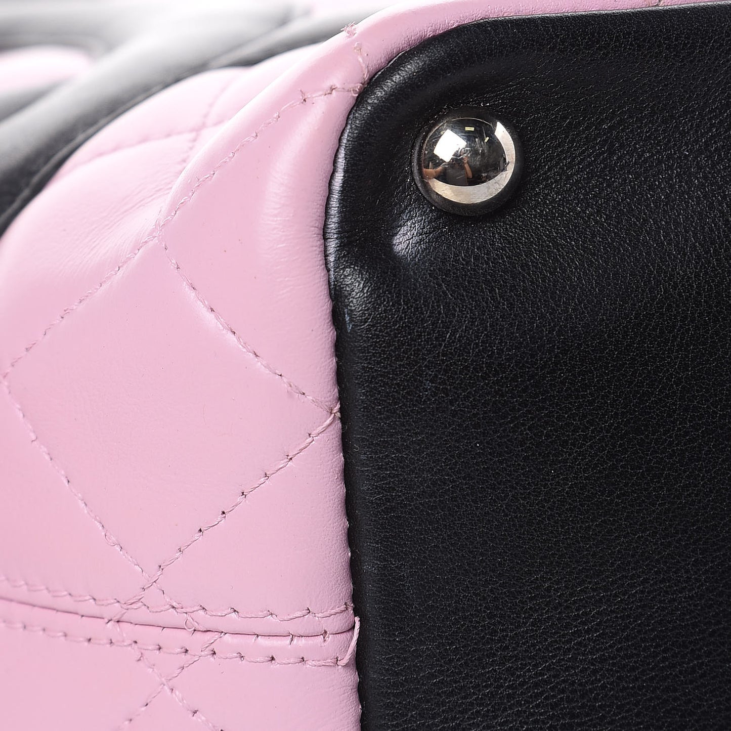 Calfskin Quilted Medium Cambon Tote Pink Black