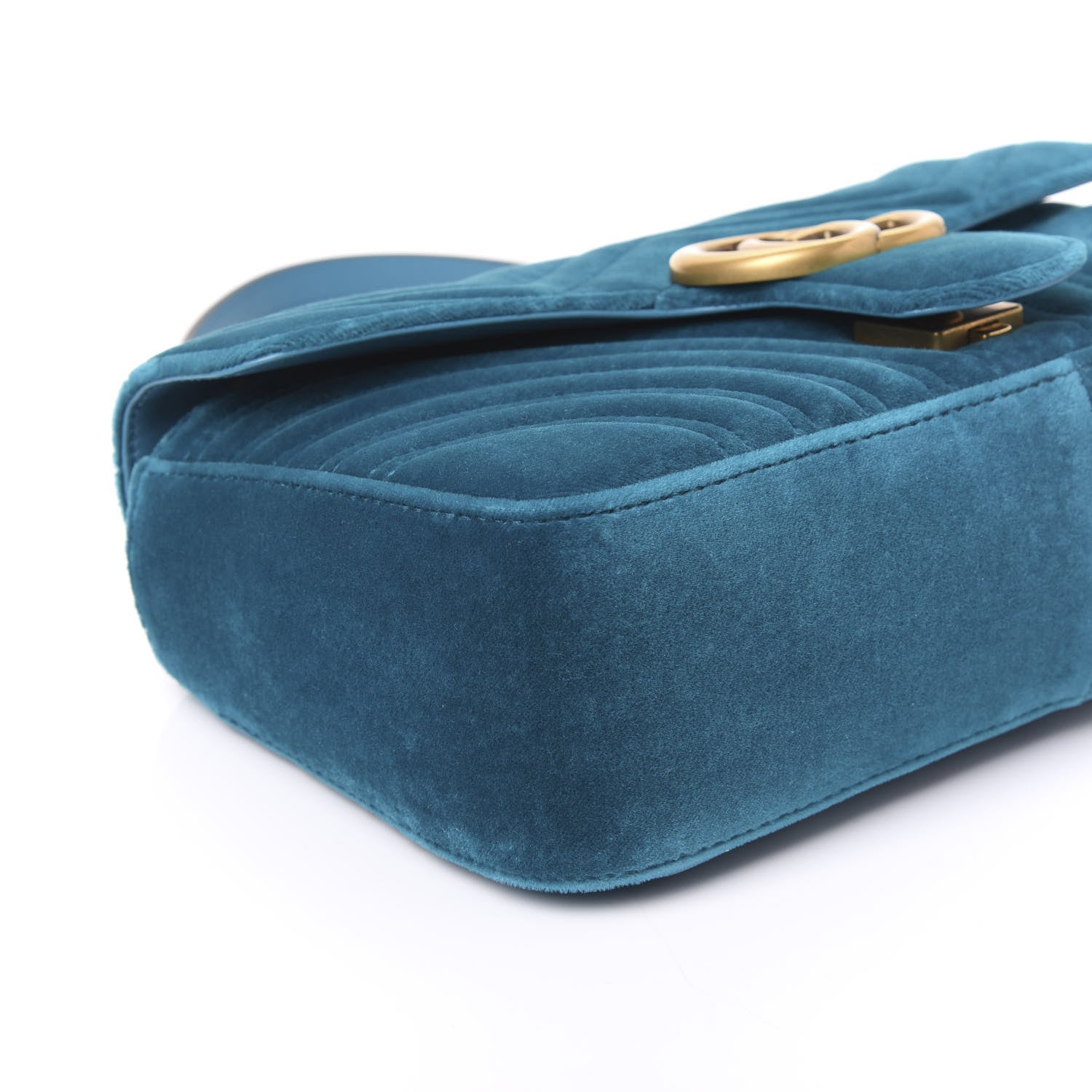 Gucci Velvet Matelasse Small GG Marmont Shoulder Bag Pavone Cyan 8 of 9